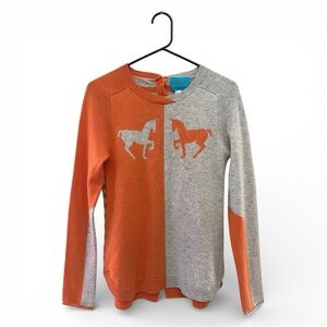 Islefield Silk/Cashmere Blend Orange & Grey Sweater with Horse Design Small